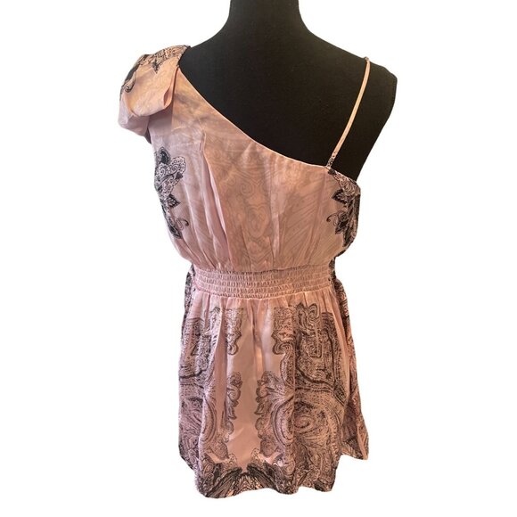 Paisley Print Blush Maternity Top | Bow Shoulder Accent | Smocked Waist Small - Picture 4 of 7
